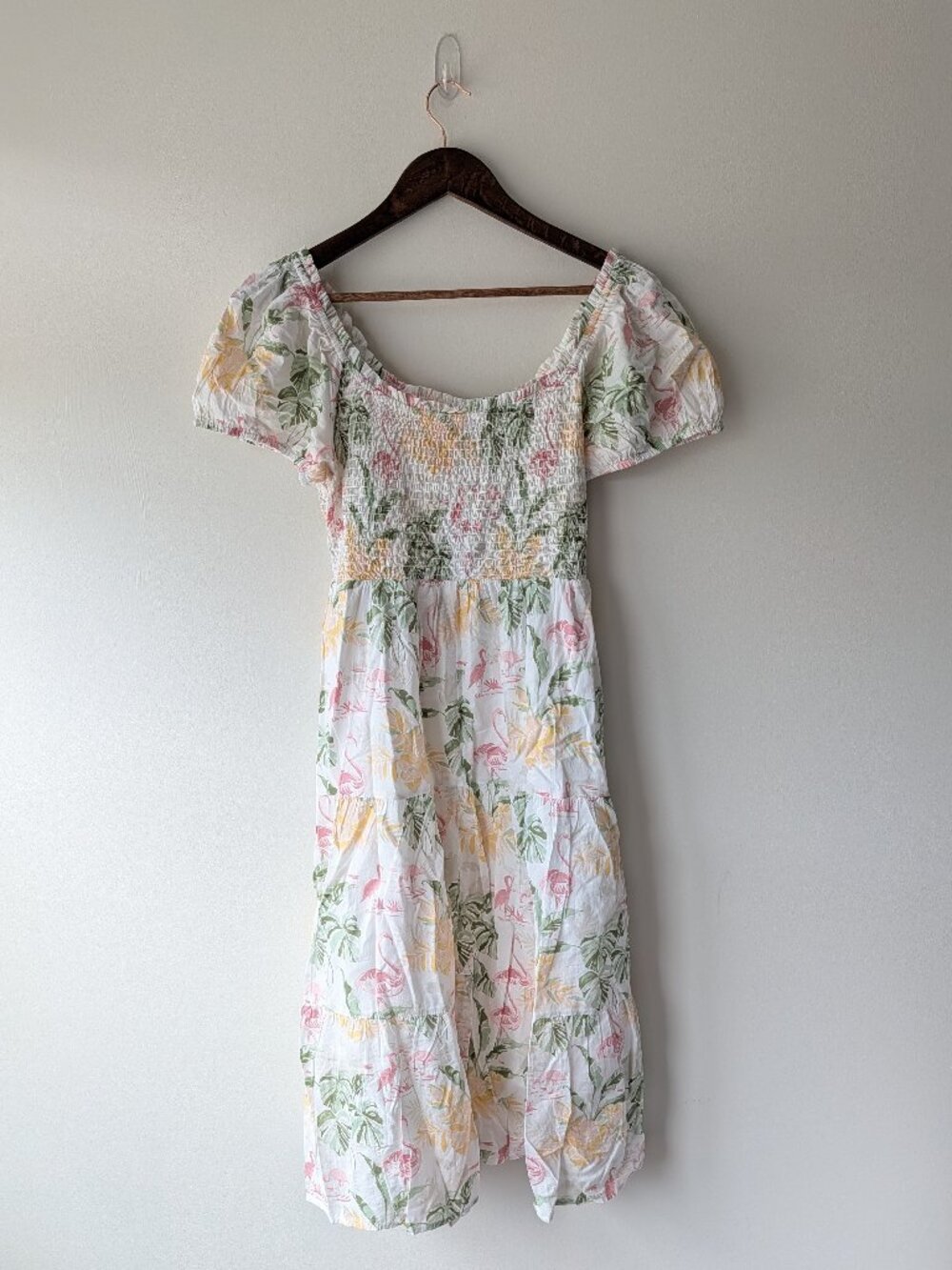 NWT Women's Children's Place Midi White Tropical Floral Flamingo Summer Dress